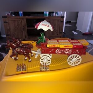 vintage Coca Cola Metal Top Load Coke Horse Buggy Set